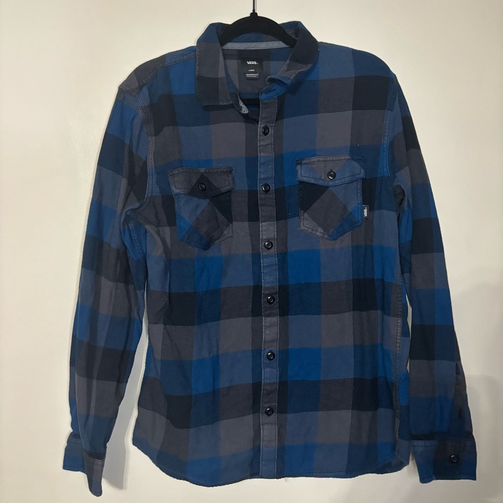 Vans Men's Blue and Black Checkered Shirt